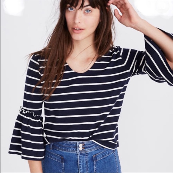 Madewell Irwin Stripe Ruffle Sleeve Top Medium - Picture 3 of 8